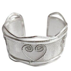 Bracelet silver tone Mesh cuff Heart Gift valentine love womens jewelry